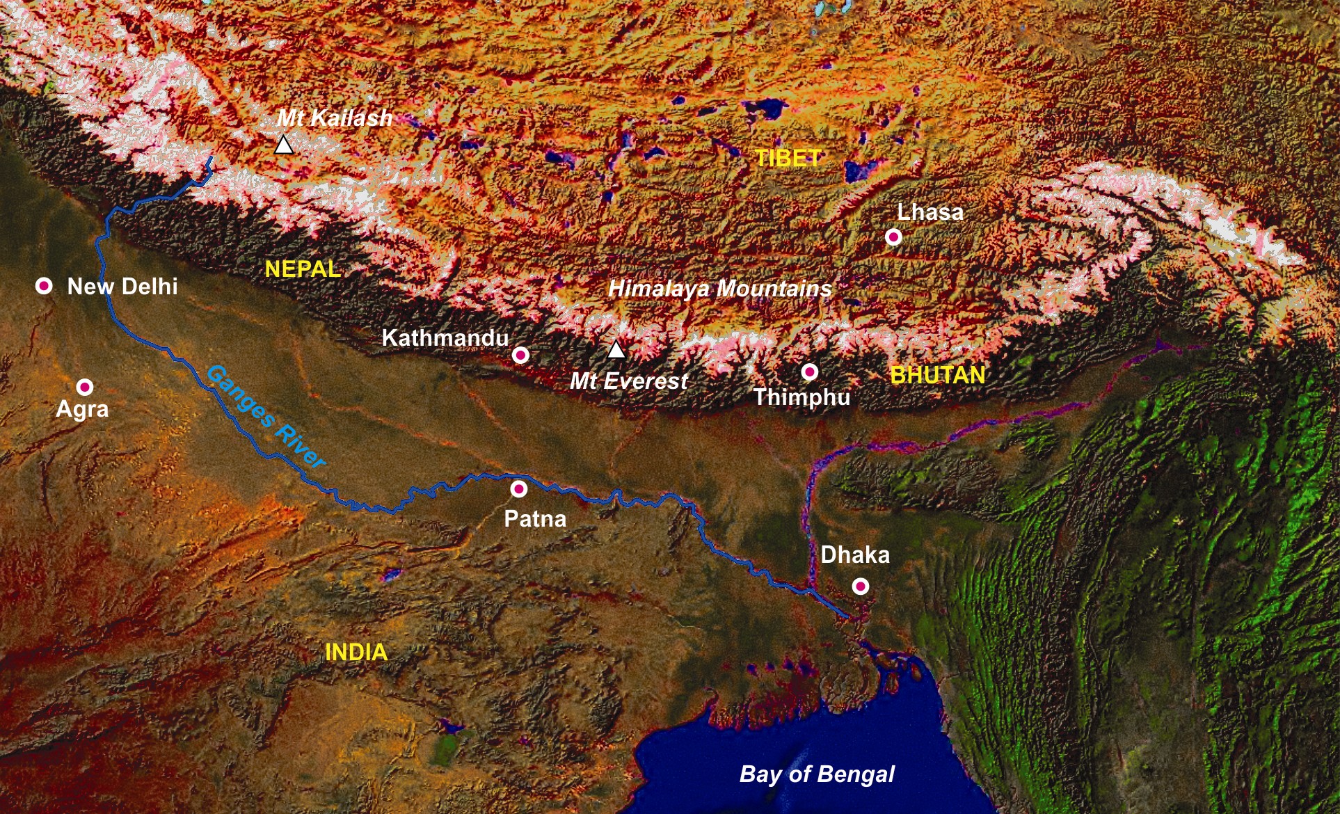Карта вершин гималаев. Тибетское Нагорье и Гималаи на карте. Гималаи Тибет Тянь Шань на карте.